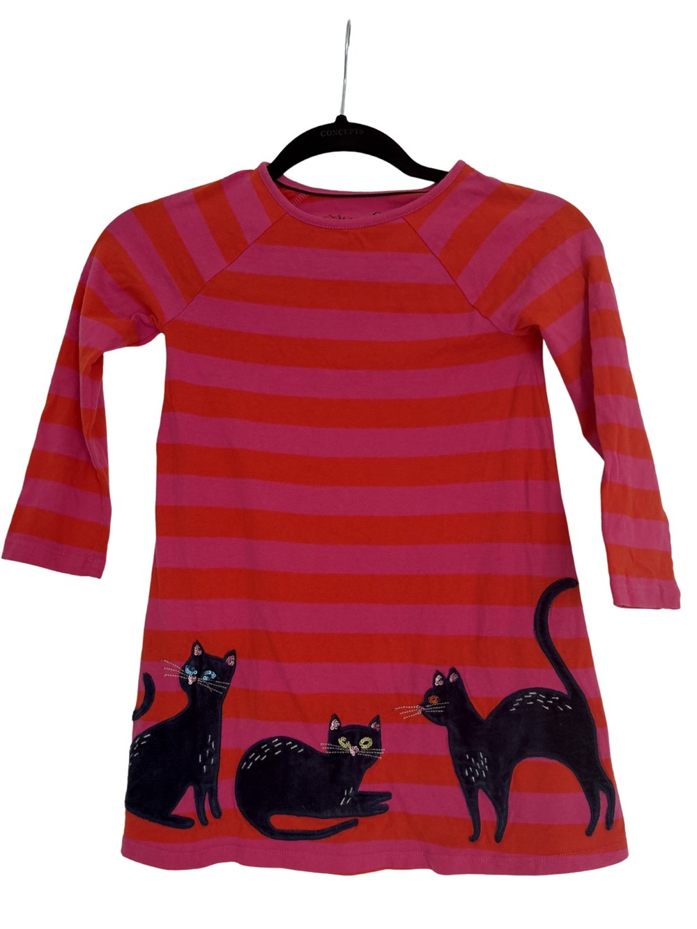 Mini Boden Red & Pink Striped Dress with Black Cat - Size 5-6 Years - Picture 5 of 8